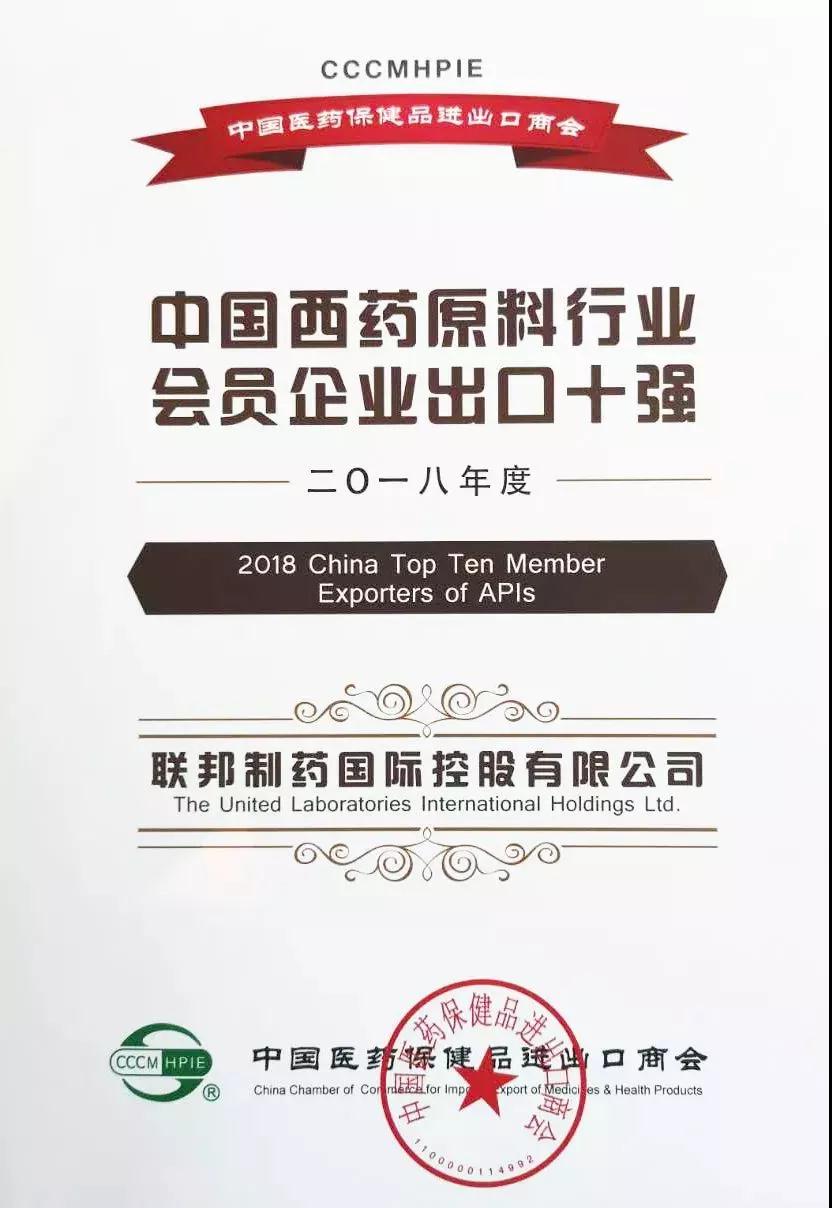 中國西藥原料行業會員企業出口十強